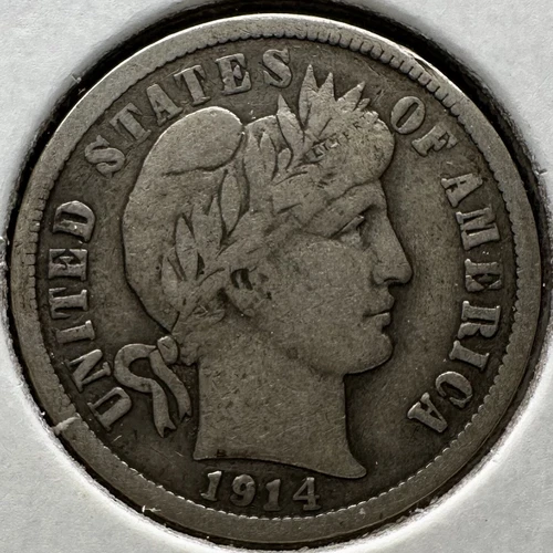 1914 D Barber Dime - Full LIBERTY - FINE/VF - Free Shipping! [B]