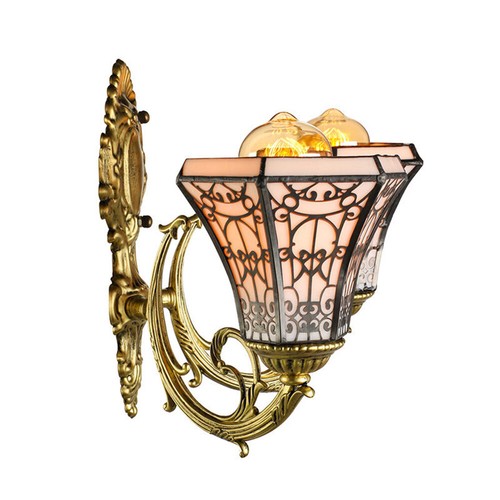 Vintage Brass Wall Mount Light Tiffany Bell Shade Up Down Wall Lamp for Bedroom - Picture 5 of 12