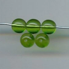 24 GLASS CZECH PERIDOT GREEN 8mm. SMOOTH ROUND BEADS 3263