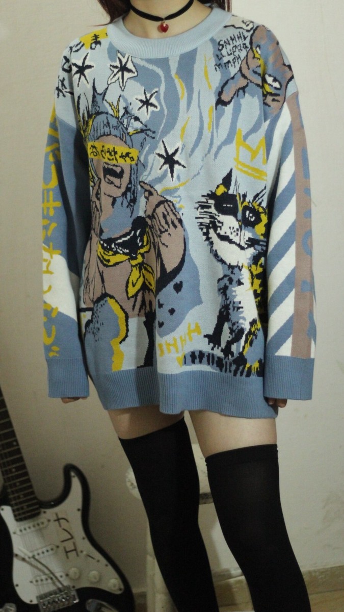 Harajuku Japanese Anime Graphic Sweater Men Hip Hop