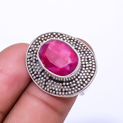 Ruby - Dyed Quartz (Lab-Created) 925 Sterling Silver Bali Ring S.7.5 R94642904 - 第 1/2 張圖片