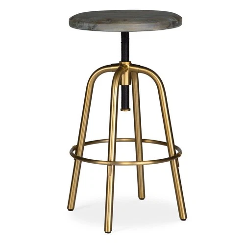 Uttermost 22976 Revolve 17"W Acacia and Iron Accent Stool - Brushed Brass / - Picture 1 of 6