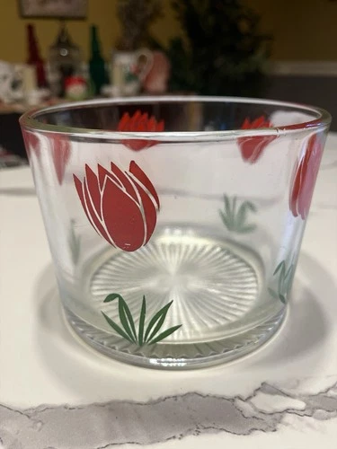 Vintage Anchor Hocking Tulip Glass Ice Bucket 4.5 Inches X 6 Inches