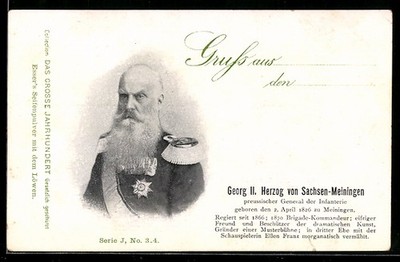 AK Porträt Herzog Georg II. von Sachsen-Meiningen in Uniform mit Orden 