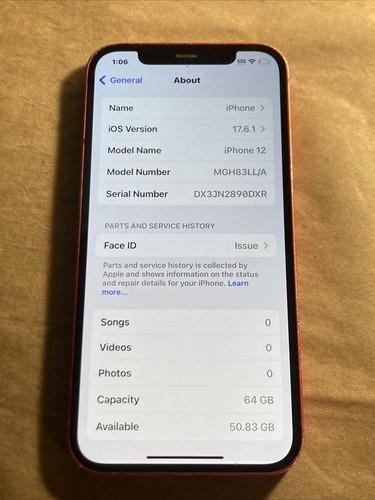 iPhone 12 Rouge (Désimlocké) 64 Go Problèmes Arrière fissurés LIRE - Photo 3 sur 10