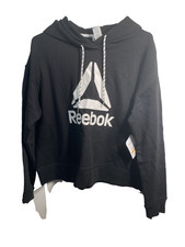 reebok womens long sleeve pullover hoodie black white size medium