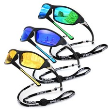 3 Pack Polarized Sports Sunglasses for Men, Wrap Around Frame, UV400 Protecti...