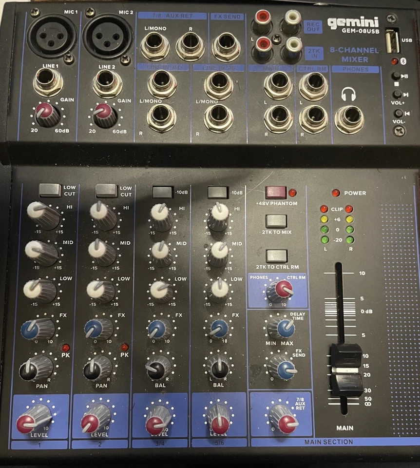 Gemini GEM-08USB Compact 8 Channel Bluetooth Mixer USB 8 Ins/2 Bus/3 Band EQ.NEW - Image 2 of 4