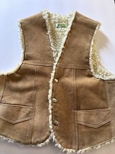 Vintage Tan Suede Western Vest with Sherpa Lining Toddler Size Genuine Leather C