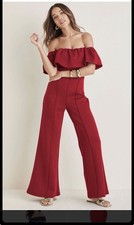 Venus Women’s Cherry Red Off Shoulder Ruffle Jumpsuit Sz XL