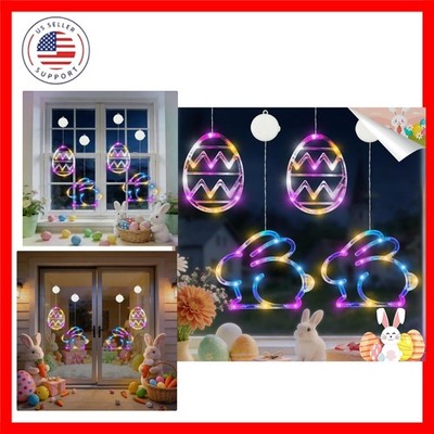 4 Pack Easter Window Lights, Multicolor Bunny and Egg Lights, Battery Operate...