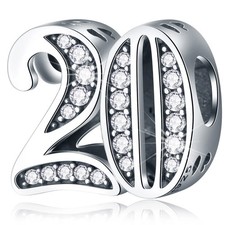 20 Anniversary Charms fits Birthday Bracelet, 925 Sterling Silver 20th B