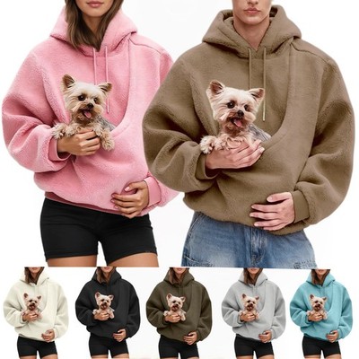 Unisex Sherpa Hoodies Kängurutasche Sweatshirts mit Katzentasche Hundetrage Top