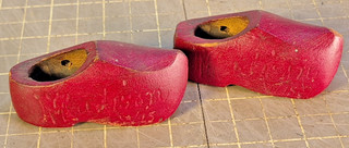 Vintage Miniature Handmade Wooden Red Shoes Clogs Souvenir Madison Wisconsin c