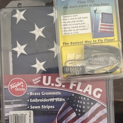 Taylor Made US Flag 24x36in Brass Grommets Embroidered Stars Sewn Stripes + clip