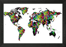 Colorful world map vector Framed Wall Art Poster Canvas Print ...