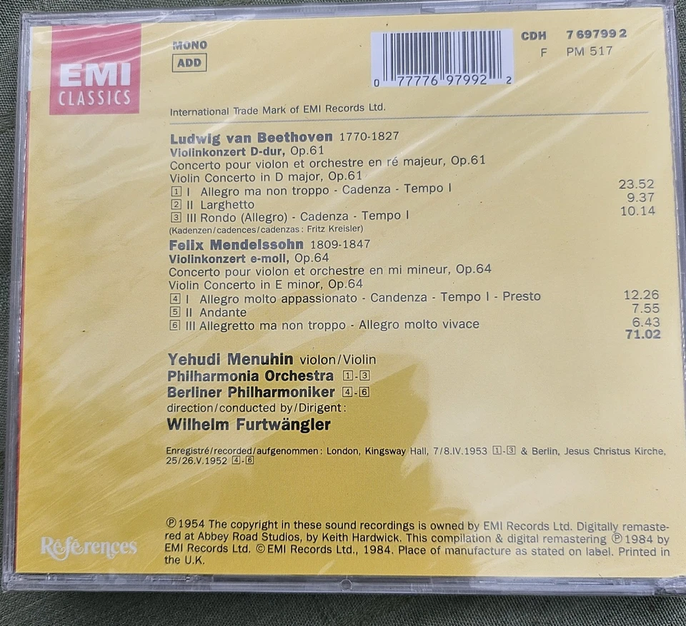 Beethoven / Mendelssohn: Violin Concertos CD *new sealed* rfcd7 - Image 2 of 2