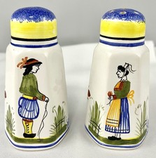 Vintage Henriot Quimper French Faience Pottery Hexagonal Salt and Pepper Shakers