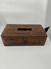 Boho Wooden Handmade Rectangular Tissue Box Hand Tooling With Velvet Lining