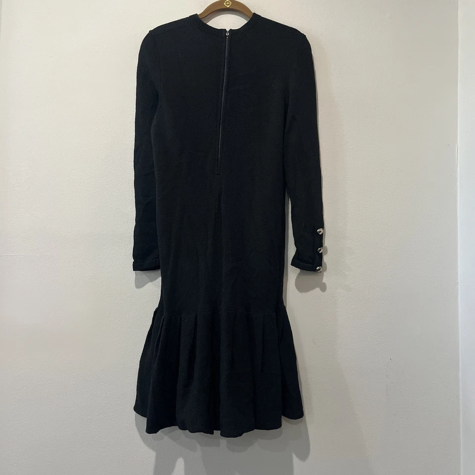 Vestido Adolfo Saks Fifth Ave tejido para mujer pequeño negro lana cintura caída plisado Foto 2 de 4