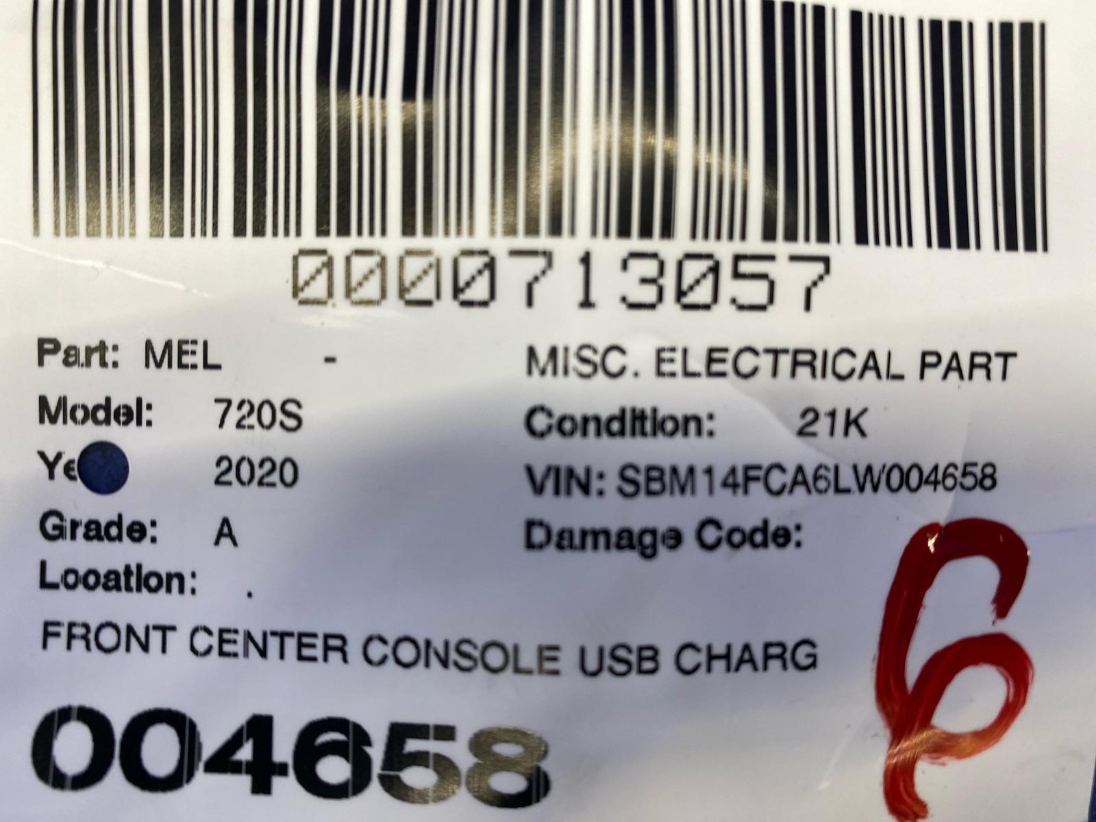 2018-2023 MCLAREN 720S FRONT CENTER CONSOLE USB CHARGING CHARGE PORT 14MA406CP