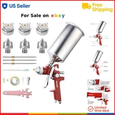 HVLP Gravity Feed Air Spray Gun Set 3 Nozzles Aluminum Cup for Auto Walls