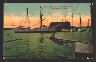 Unposted Whaling Barque Sail Ship Bark New Bedford Harbor MA Postcard Antique