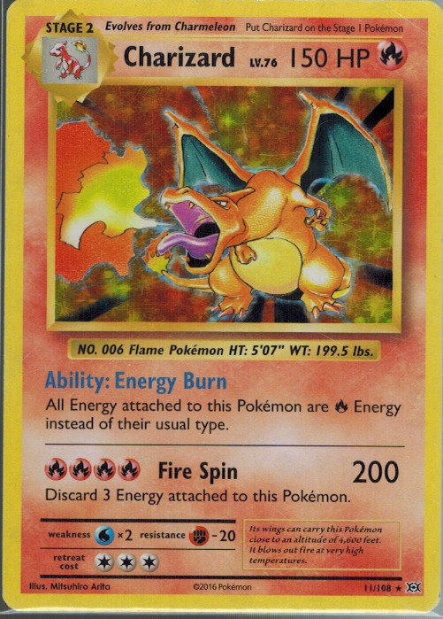 Pokemon TCG Charizard Holo Card 11/108 2016 XY Evolutions LP