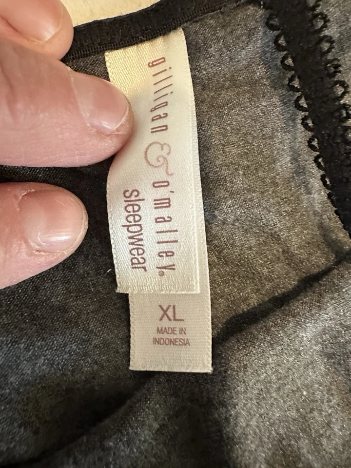 Женская ночная рубашка Gilligan & O'Malley вересковый серый хлопок и черное кружево XL EUC. - Изображение 2 из 4