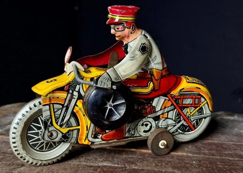 MARX POLICE MOTORCYCLE Tin Litho Wind Up Toy "working" Vintage