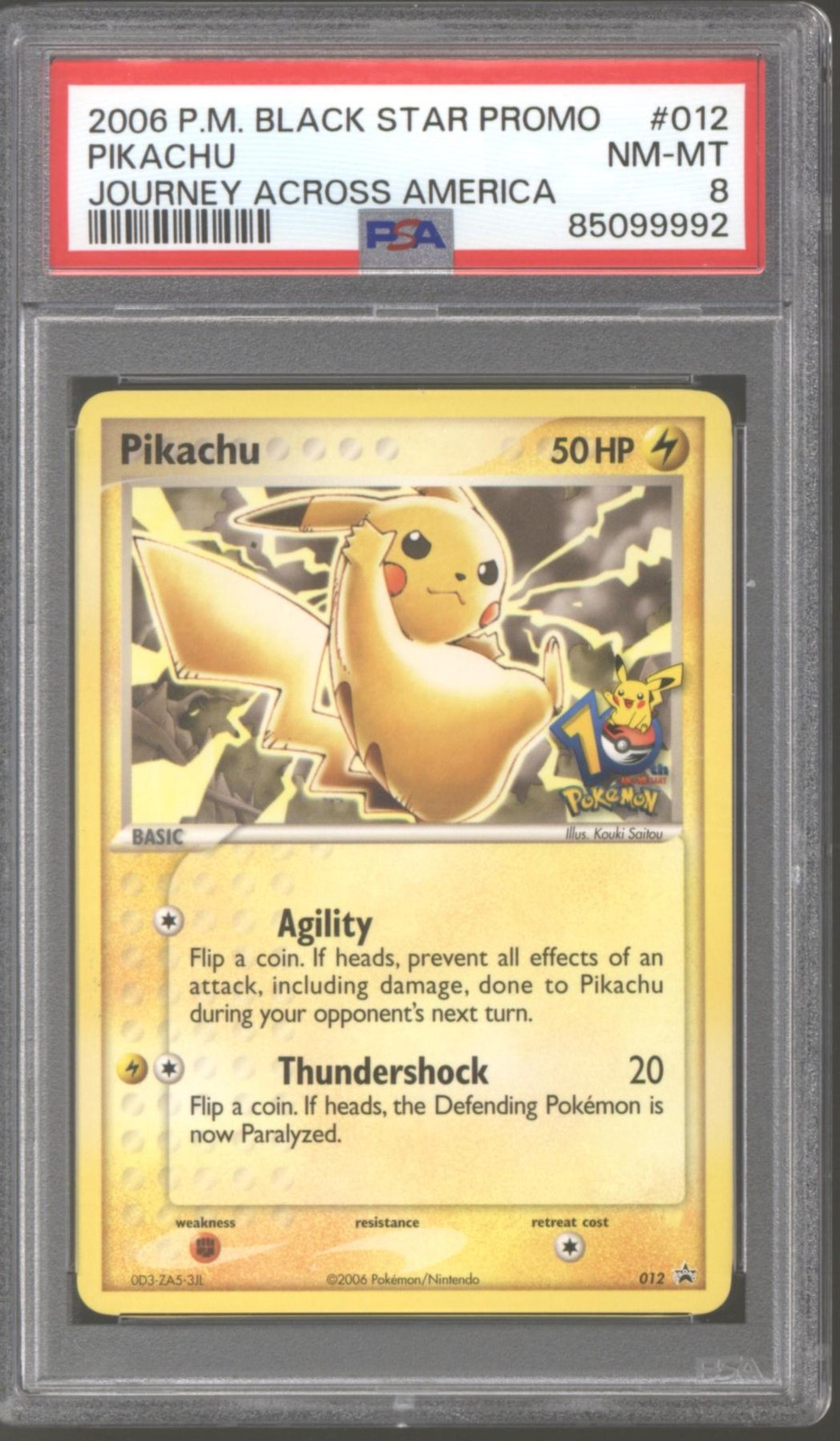 Pokemon Journey Across America Black Star Promo Pikachu 12 PSA 8