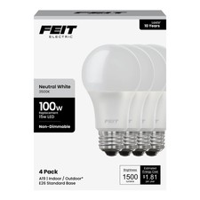 Feit Electric A19 LED Light Bulb, 4 Count Pack of 1 , 3500k Neutral White