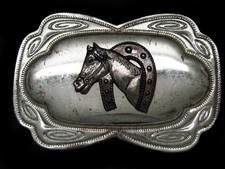 TJ15172 VINTAGE 1970s  HORSE  HORSESHOE  WESTERN  COWBOY FASHION BELT BUCKLE