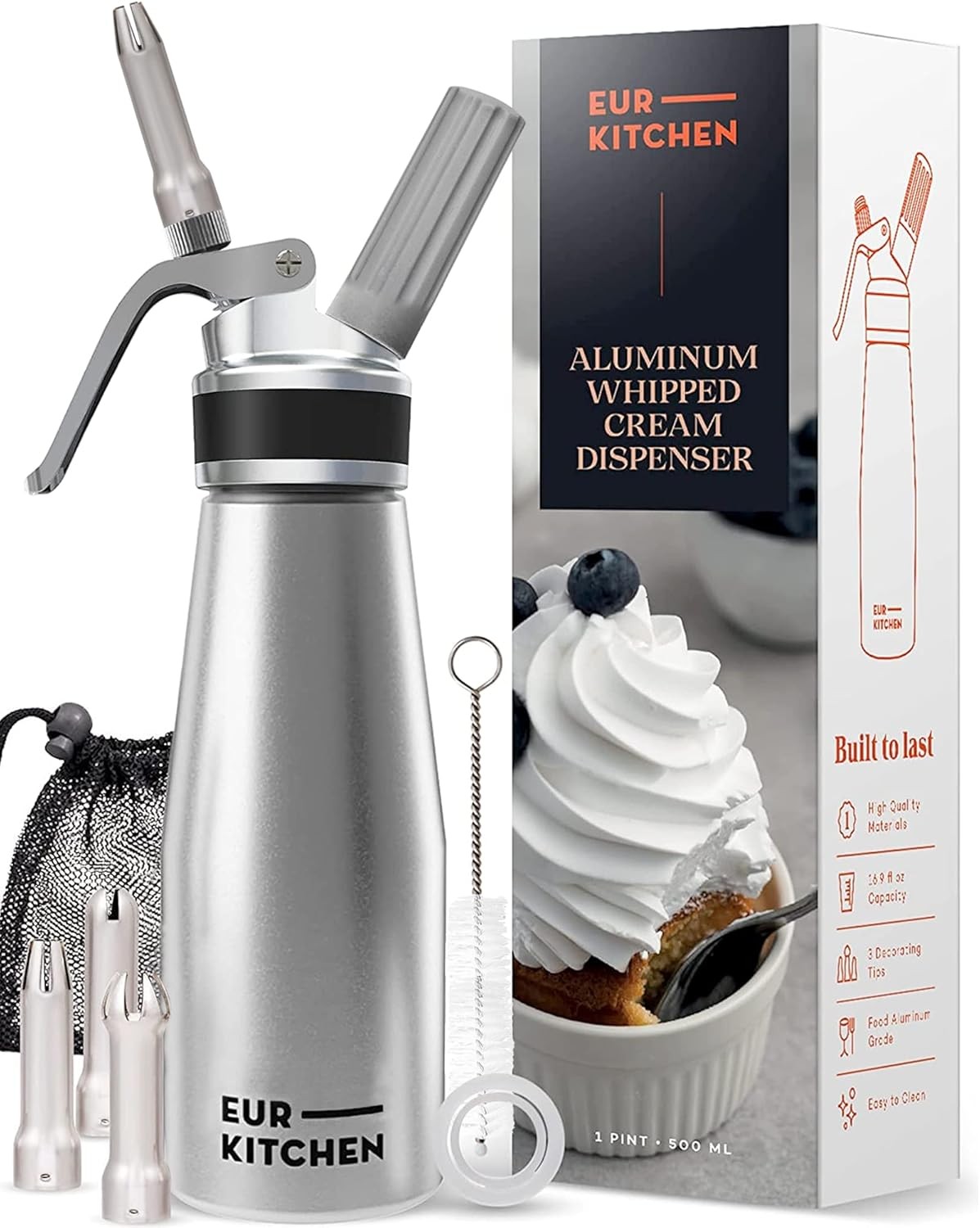 Professional Aluminum Whipped Cream Dispenser - Leak-Proof Cream Canister