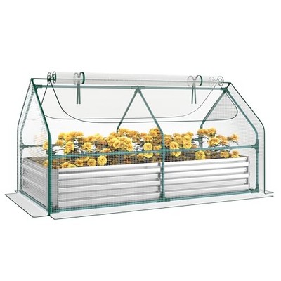 Miory Raised Garden Bed with PE Cover, 6x3x1 FT Galvanized Planter Box Outdoor