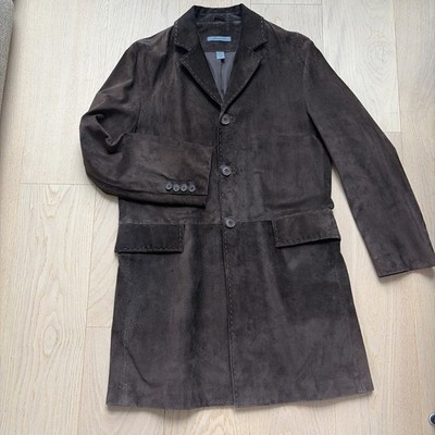John Varvatos Men s $4k Dark Brown Suede Leather Long Walking Coat Button EU 50