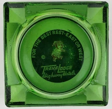 TRAVEL LODGE - HIGHWAY HOTELS, DARK GREEN COLORED GLASS ASHTRAY, #1960's yrs.