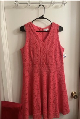 charter club fit and flare dress Charter Club NEW Women's New Fit & Flare Dress SZ Small Pink Crochet  Sleeveless
