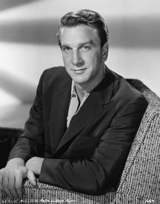 Actor Leslie Nielsen Seated in Armchair 1950s Film Movie Star Old Photo