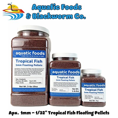 1mm - 1/32'' Tropical Fish Floating Pellets for Discus, Cichlids, Guppies. WL-JAR