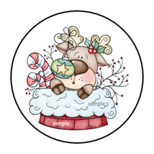 30 CHRISTMAS REINDEER IN CHIMNEY STICKERS ENVELOPE SEALS LABELS 1.5" ROUND CUTE