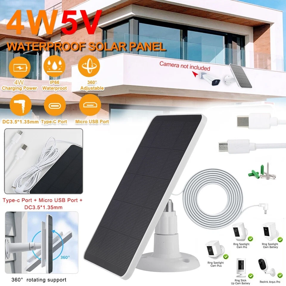 4W Solar Panel Charger for Ring Camera Spotlight & Stick Up Cam with 10ft Cable - Image 2 of 4