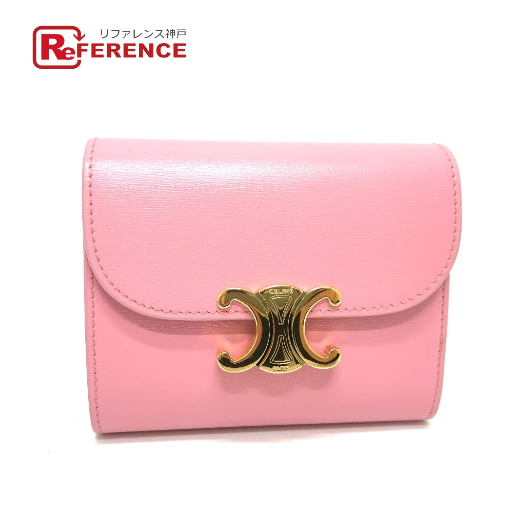 CELINE Triomphe Small wallet Trifold wallet Leather pink