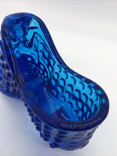 Vintage Fenton Glass Hobnail Blue Cat Head Slipper Shoe - Picture 10 of 14