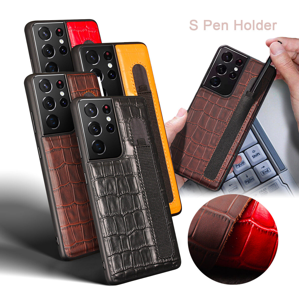 Luxury Cowhide Leather Cover Case with S-Pen Slot For Samsung