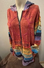 Greater Good Network Rainbow Hoodie Size M Full Zip with Front Pockets Boho Hip