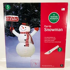 Winter Wonder Lane 5' Light Up Pop Up Snowman w/ Let It Snow Sign in Great Shape