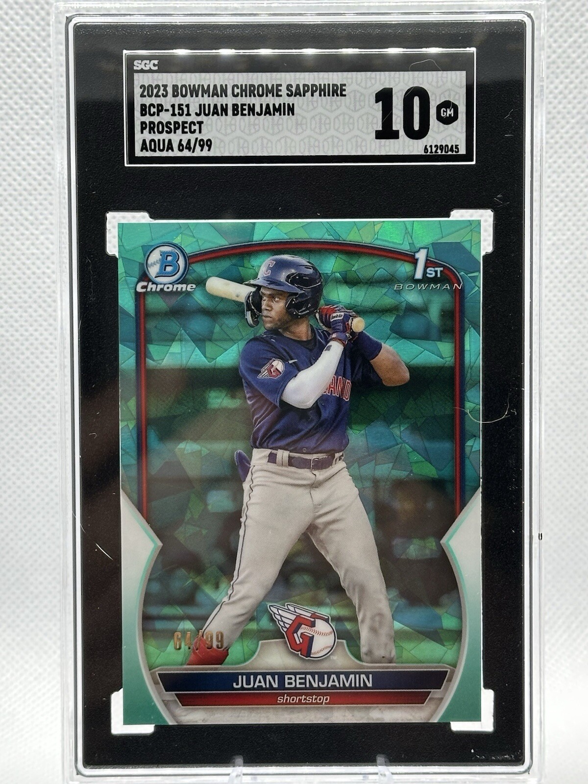 2023 Bowman Chrome 1st Sapphire Juan Benjamin Aqua #/99 BCP-151 SGC 10 Guardians