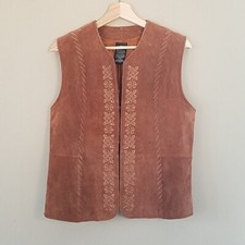 Vintage Suede Leather vest with embroidery hippie boho vtg tan leather OUTBROOK