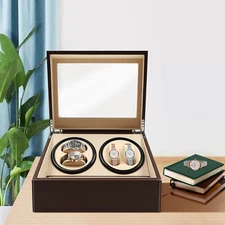 4+6 Automatic Rotation Leather Wood Watch Winder Storage Box Display Case